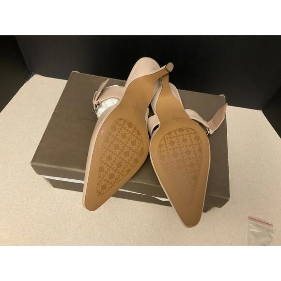 New! Womens Linea Paolo Cynthia Nude Nappy Buckled Kitten Heels Mules. Size 9.5M - Picture 10 of 11